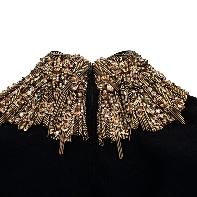 Alexander McQueen Black Gold Embellished Collar Cut-Out Gown US6