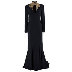 Alexander McQueen Black Gold Embellished Collar Cut-Out Gown  US6