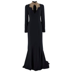 Alexander McQueen Black Gold Embellished Collar Cut-Out Gown US6