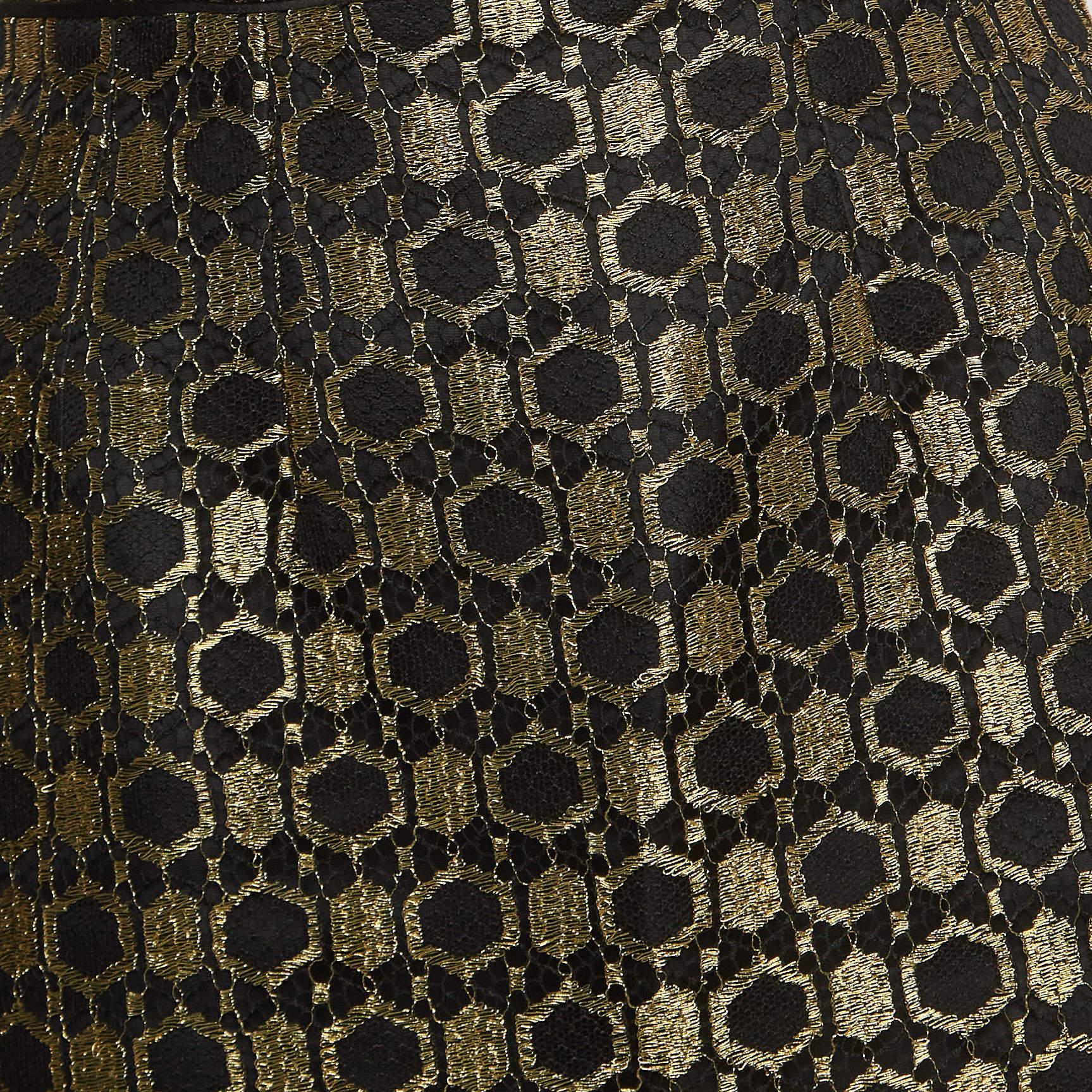 Alexander McQueen Black/Gold Jacquard Strapless Midi Dress M In Excellent Condition In Dubai, Al Qouz 2