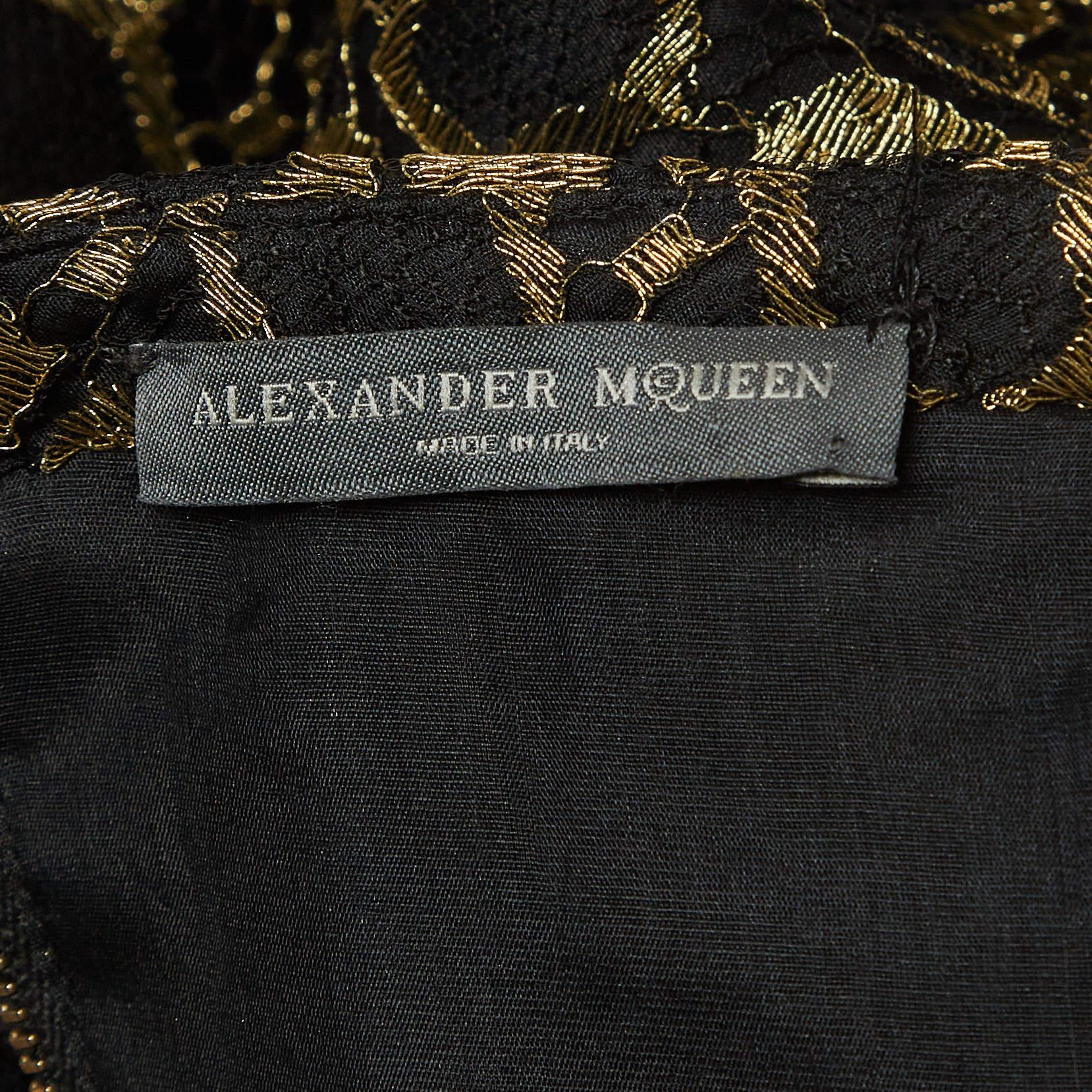 Women's Alexander McQueen Black/Gold Jacquard Strapless Midi Dress M