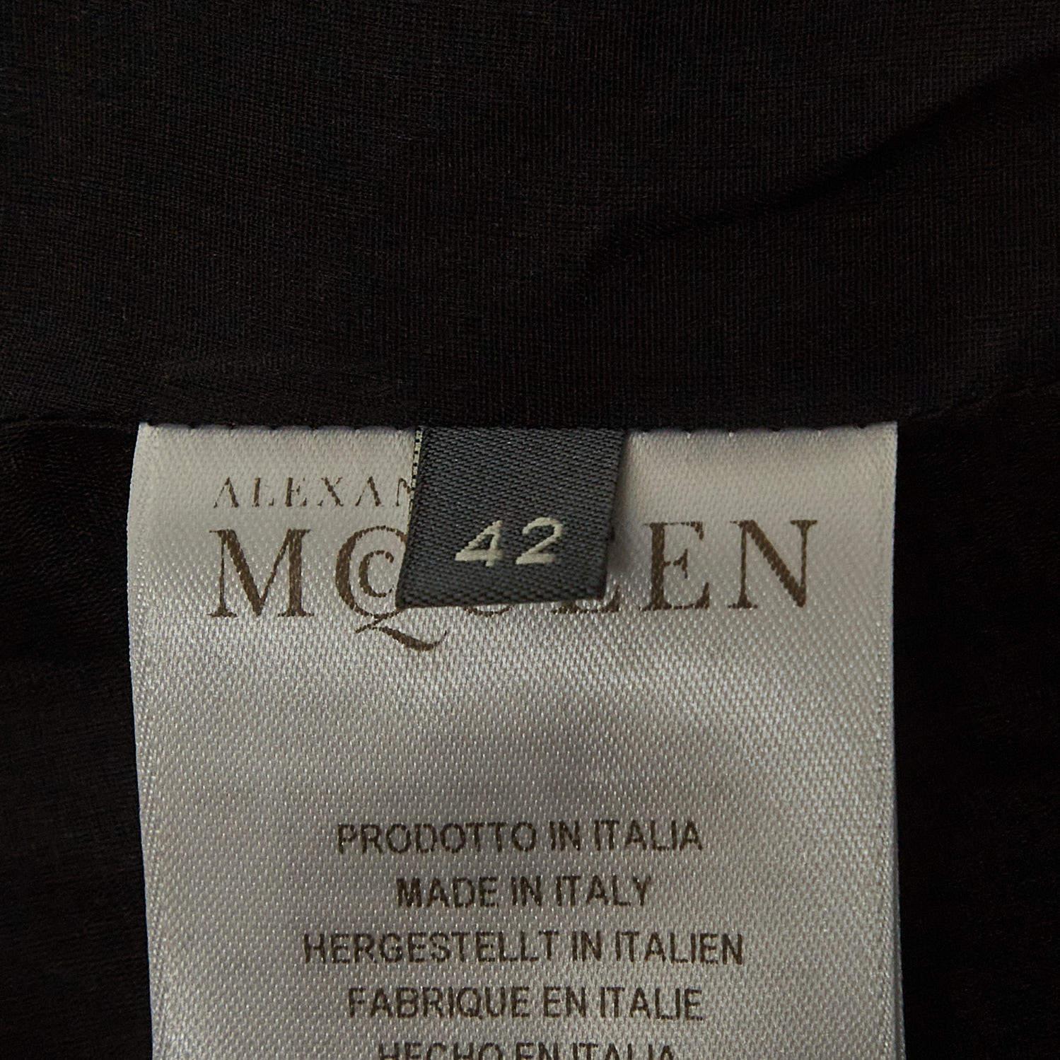 Alexander McQueen Black/Gold Jacquard Strapless Midi Dress M 1