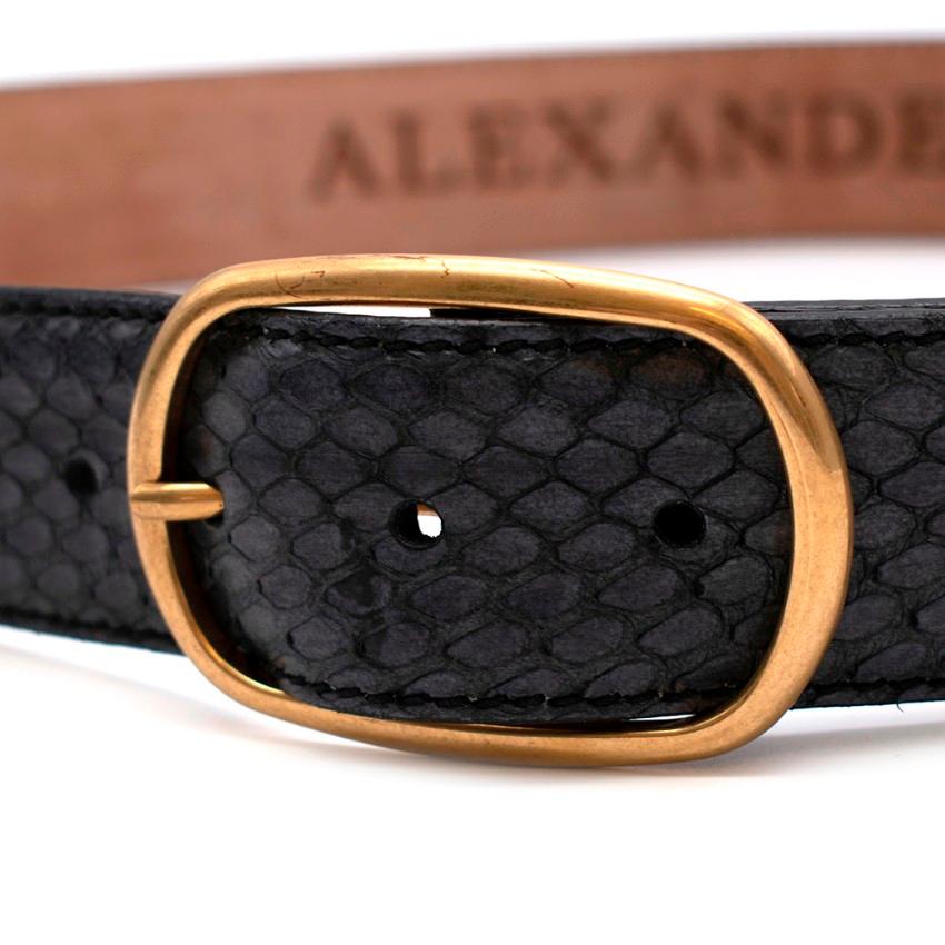 Alexander McQueen Black & Gold Snakeskin Textured Belt  1
