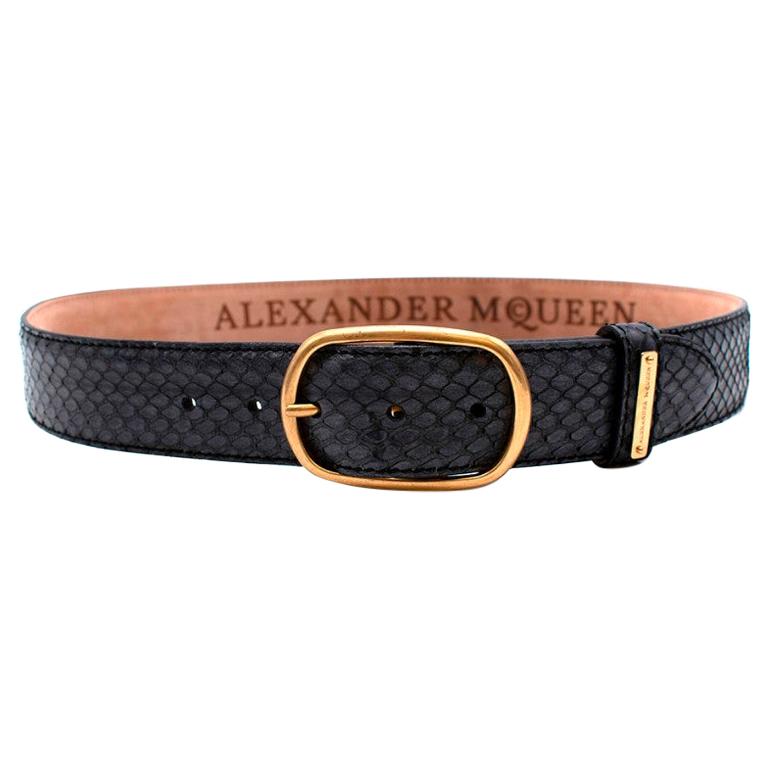 Alexander McQueen Black & Gold Snakeskin Textured Belt 