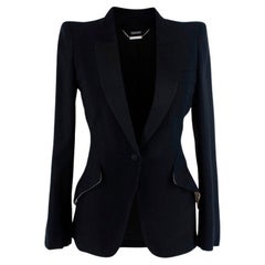 Alexander McQueen Black Grain De Poudre Wool Blazer, size 38, S