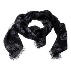 Alexander McQueen Black & Grey Skull Print Cashmere Scarf