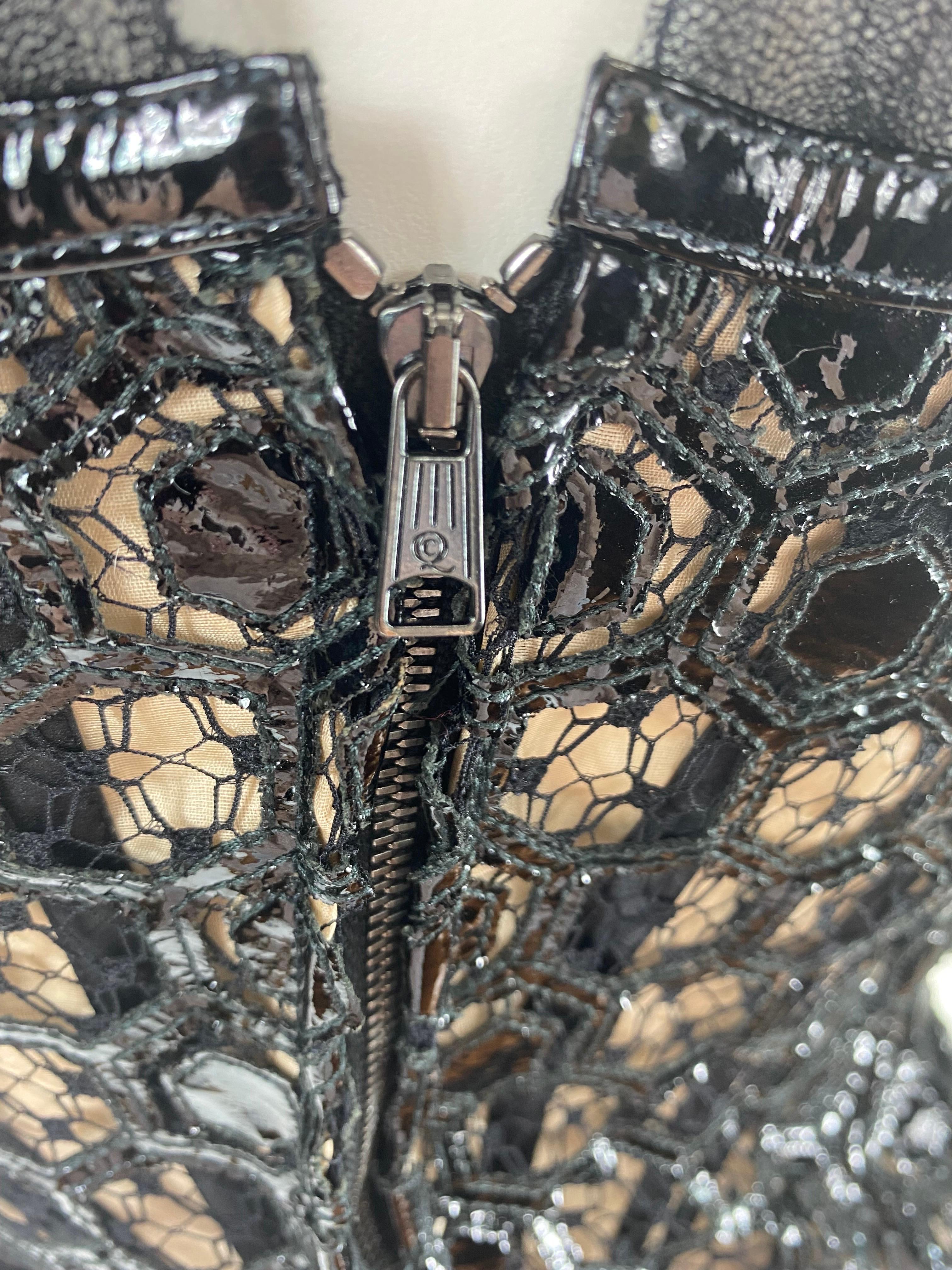 ALEXANDER McQUEEN Black Honeycomb-effect Patent-Leather & Tulle Corset Dress 38 5