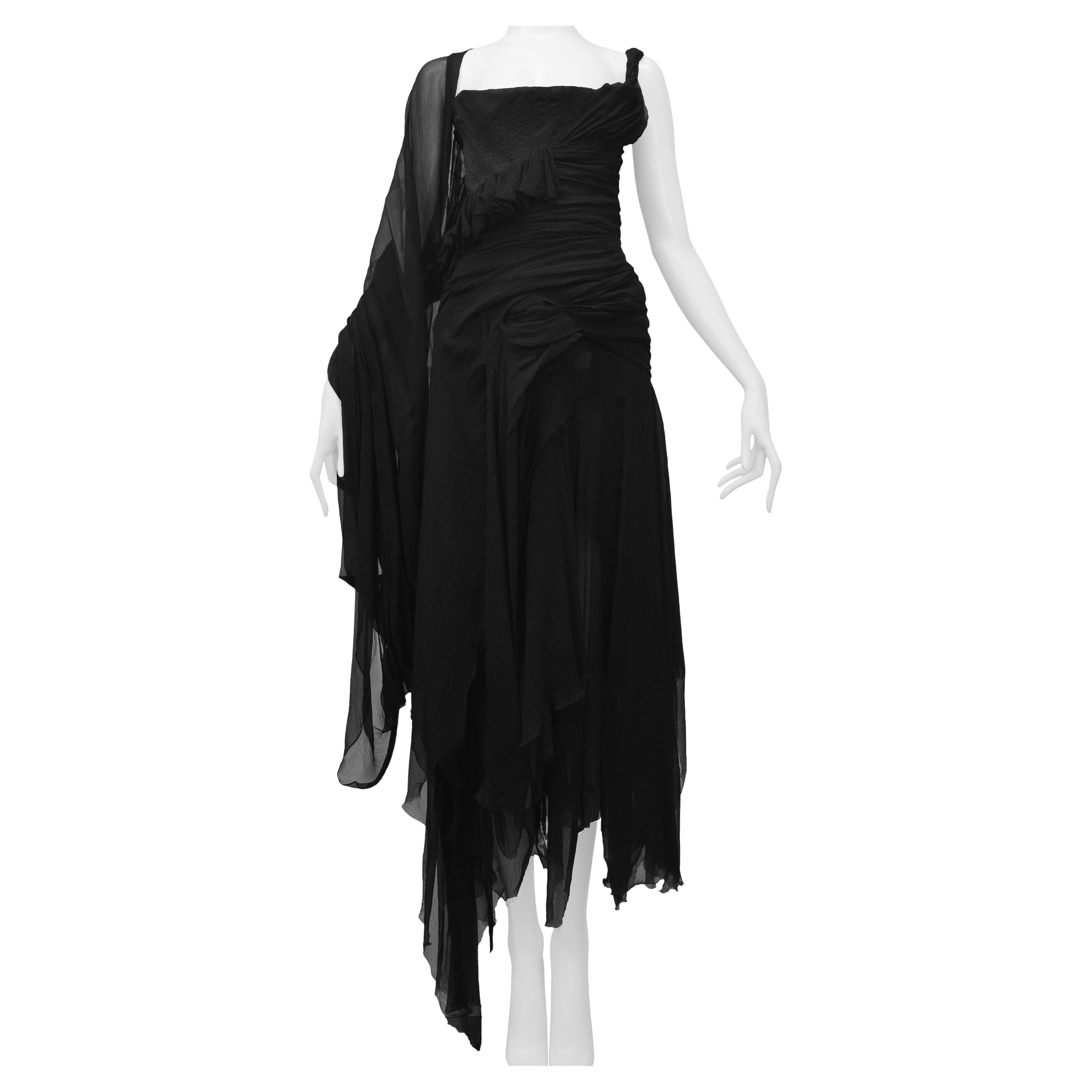 Alexander Mcqueen Black "Irere" Collection Chiffon Corset Dress 2003 For Sale