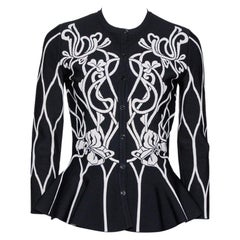 Alexander McQueen Black Jacquard Knit Peplum Cardigan M