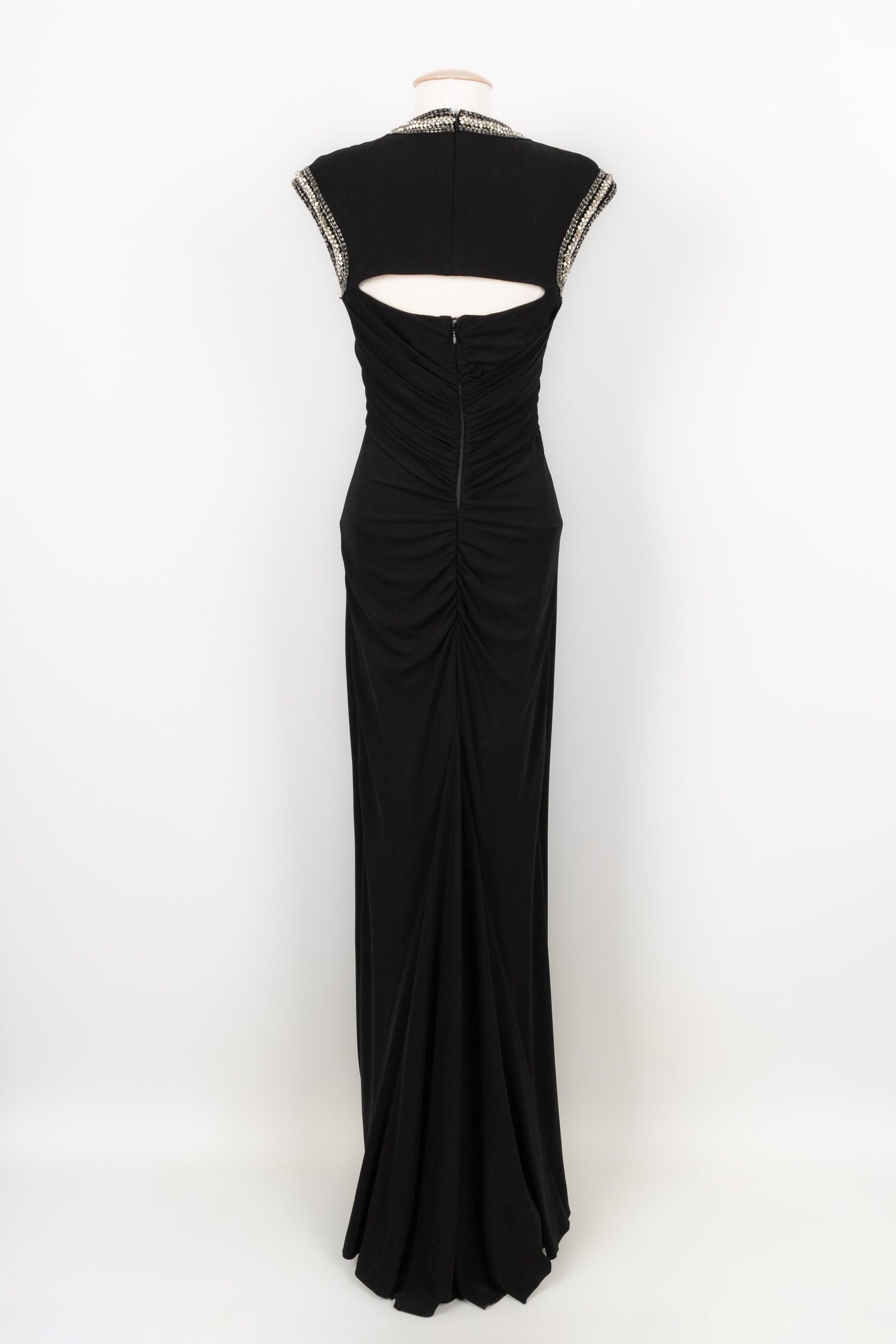 Alexander Mcqueen Black Jersey Long Dress Embroidered In Excellent Condition In SAINT-OUEN-SUR-SEINE, FR
