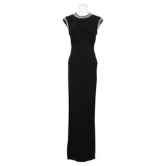 Alexander Mcqueen Black Jersey Long Dress Embroidered