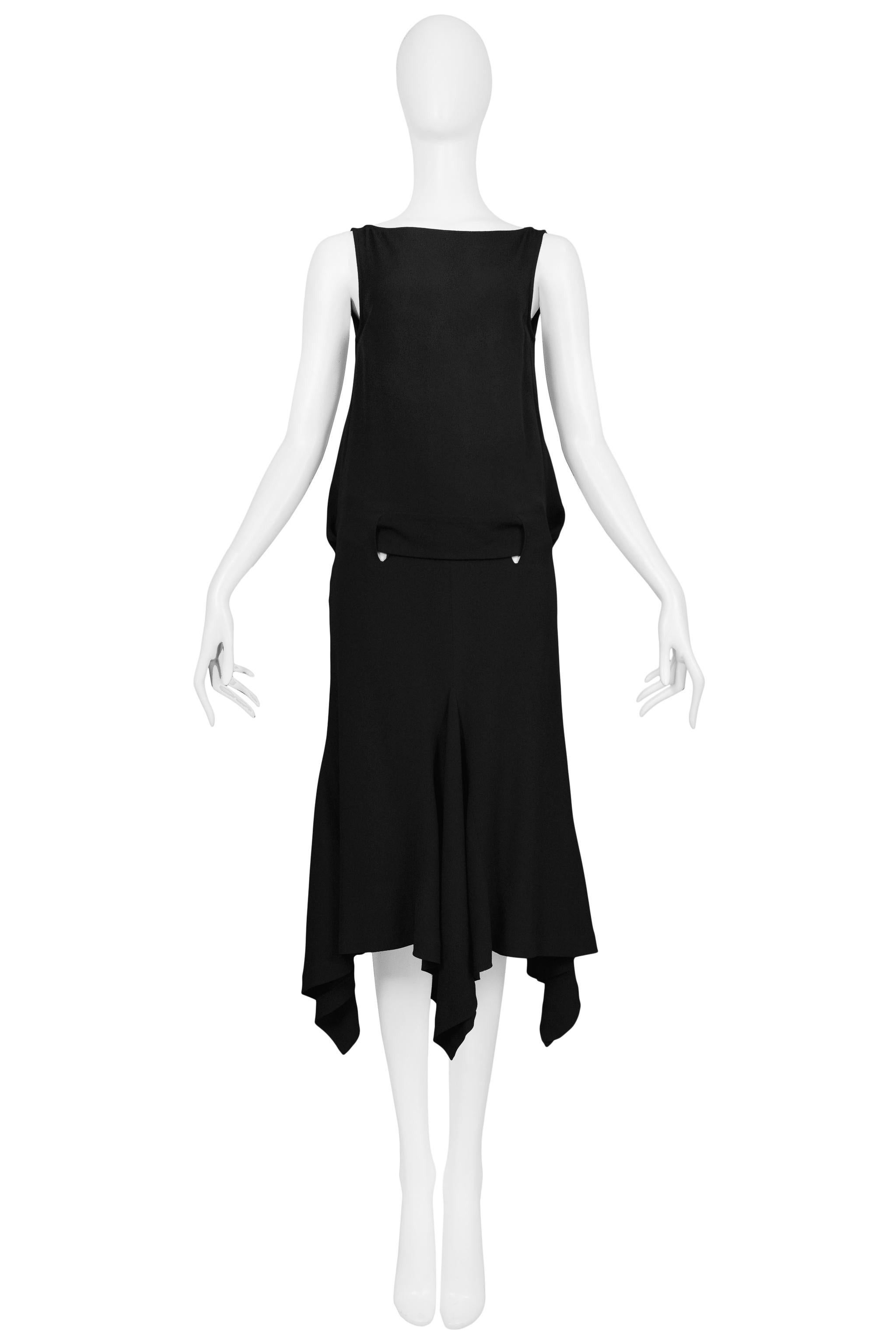 Resurrection Vintage is excited to offer a vintage Alexander McQueen black jersey dress featuring a boat neckline, sleeveless, drop waist, open back, and handkerchief hem. 

Alexander McQueen
Size 40
Black Jersey
2001 Collection
Excellent Vintage