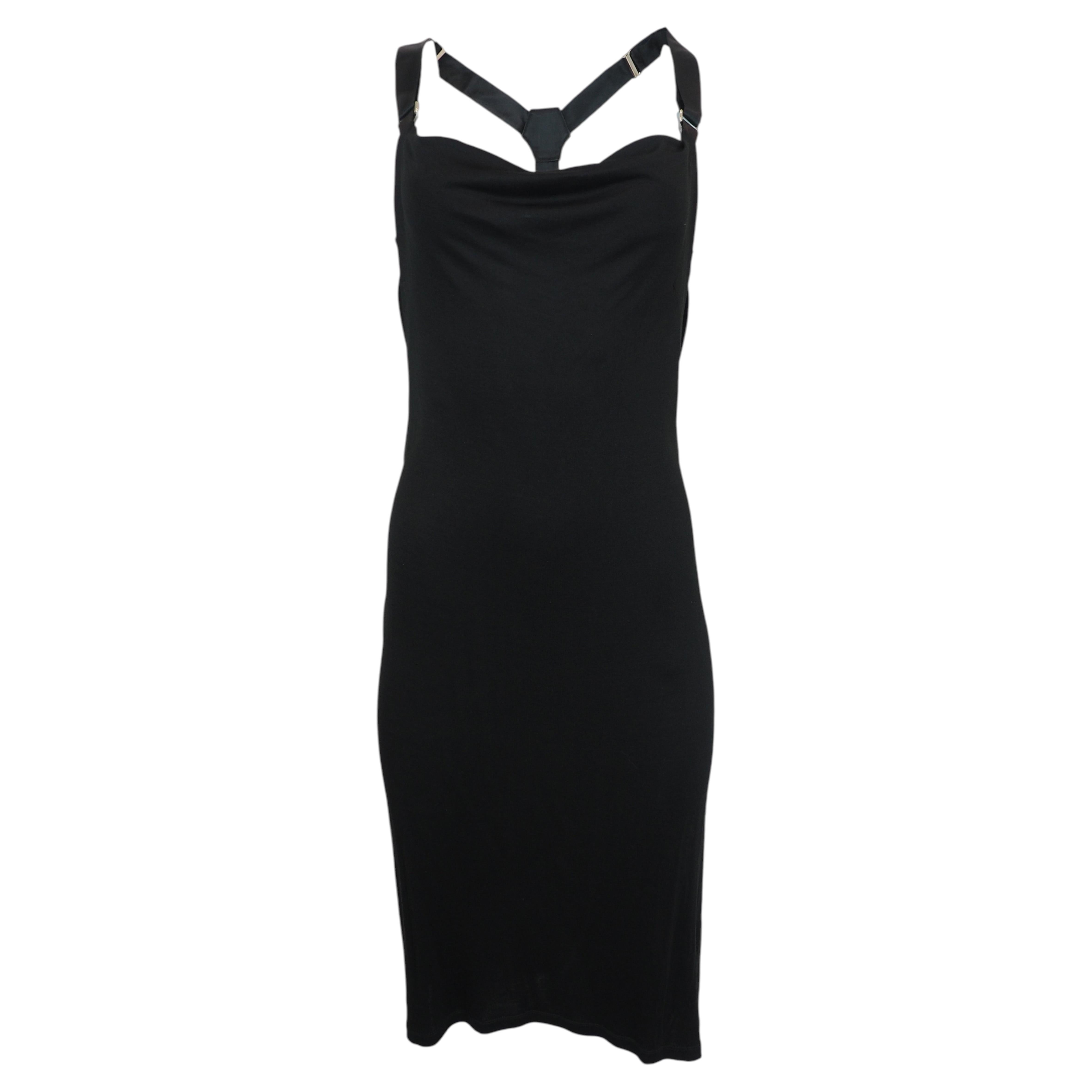 Alexander McQueen – Schwarzes Jersey-Kleid mit Hosenträgern