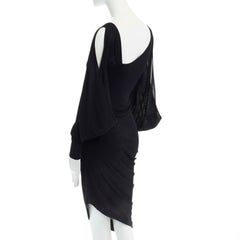 ALEXANDER MCQUEEN black knit asymmetric neckline kimono sleeve draped dress S