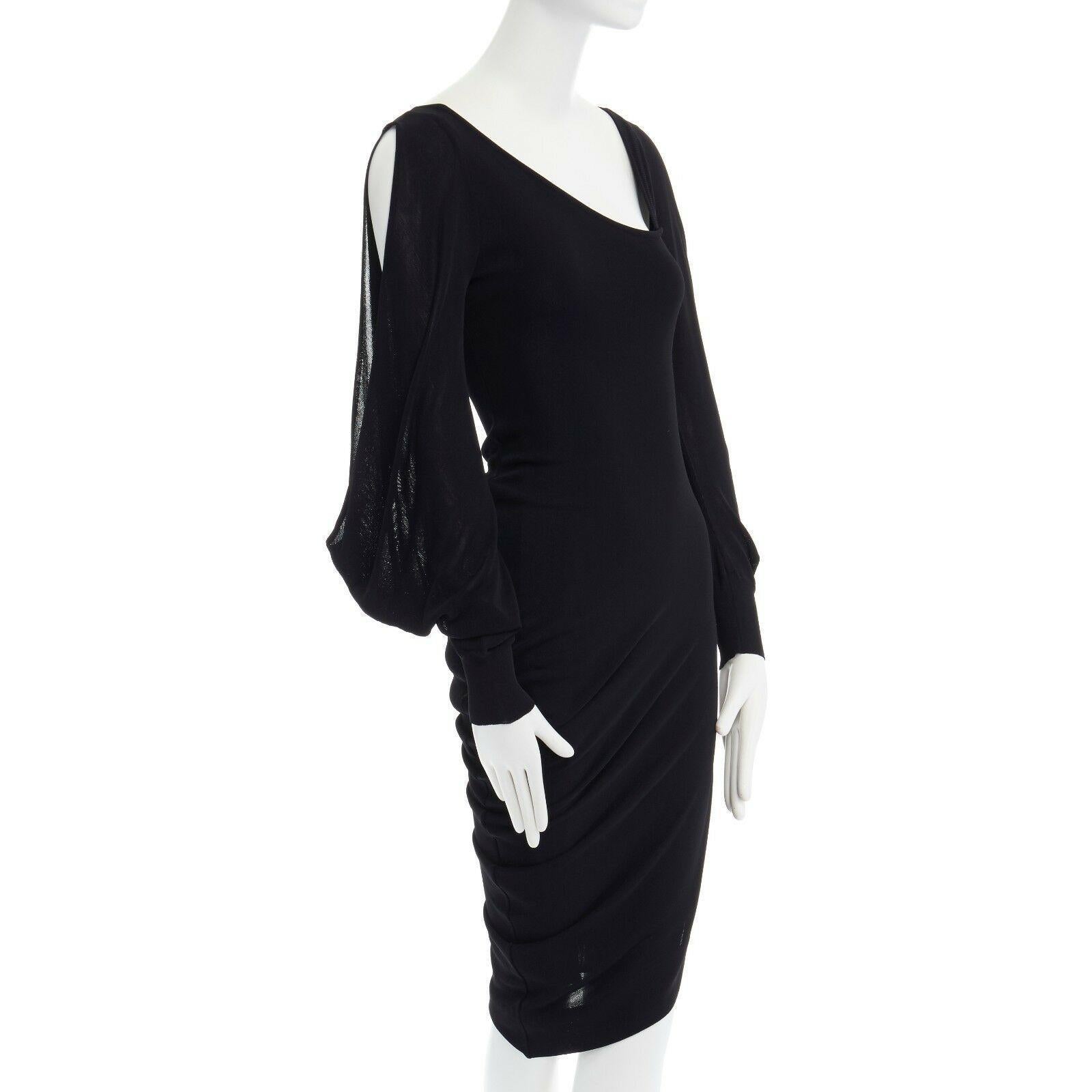 ALEXANDER MCQUEEN black knit asymmetric neckline kimono sleeve draped dress S In Excellent Condition In Hong Kong, NT