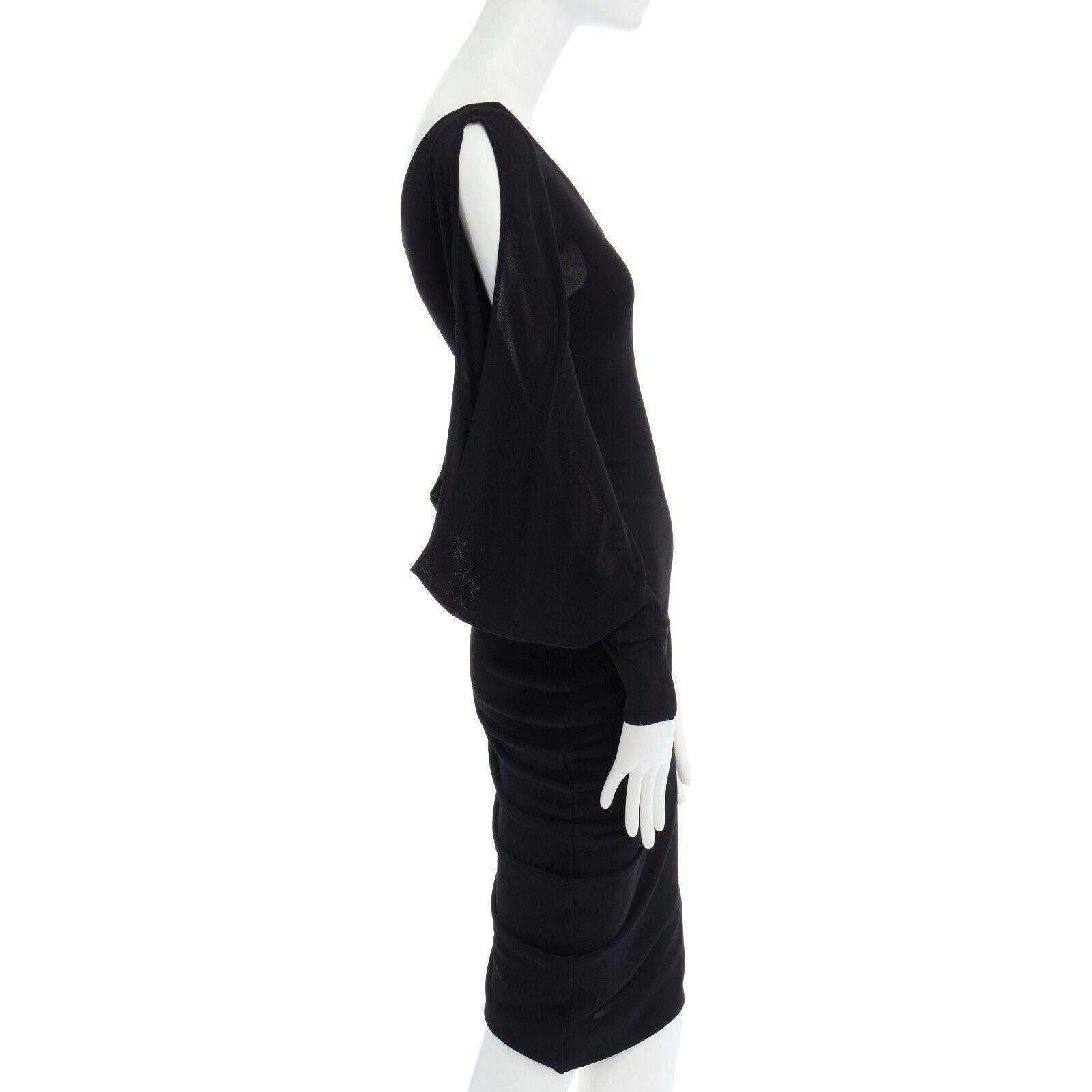 Women's ALEXANDER MCQUEEN black knit asymmetric neckline kimono sleeve draped dress S