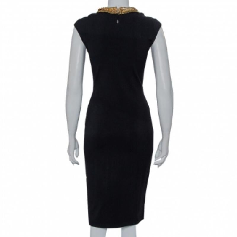 Women's Alexander McQueen Black Knit Embellished Neck Detail Sleeveless Sheath Dress M For Sale