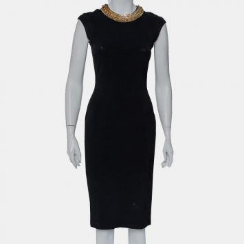 Alexander McQueen Black Knit Embellished Neck Detail Sleeveless Sheath Dress M For Sale 5