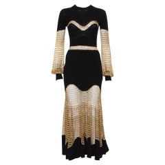 Alexander McQueen Black Knit & Lurex Mesh Maxi Dress M
