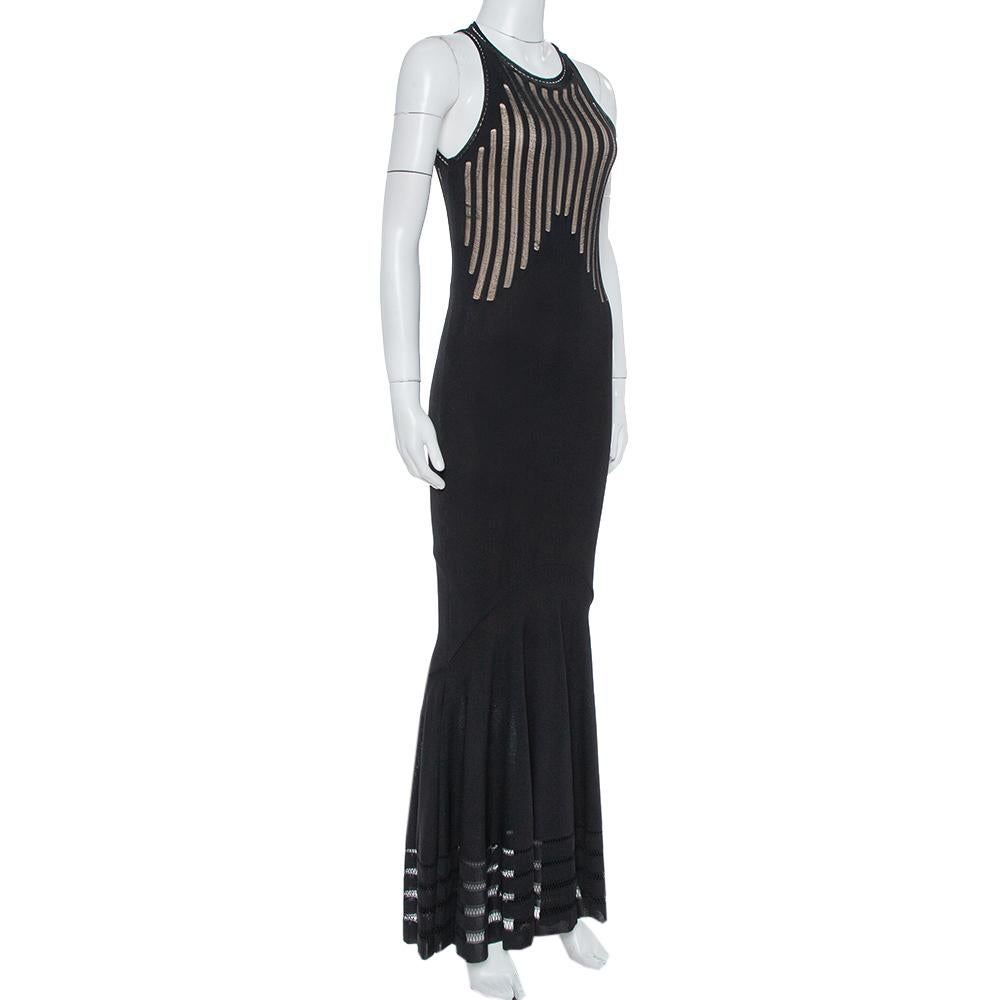 Alexander McQueen Black Knit Sheer Detail Sleeveless Maxi Dress S In Good Condition In Dubai, Al Qouz 2