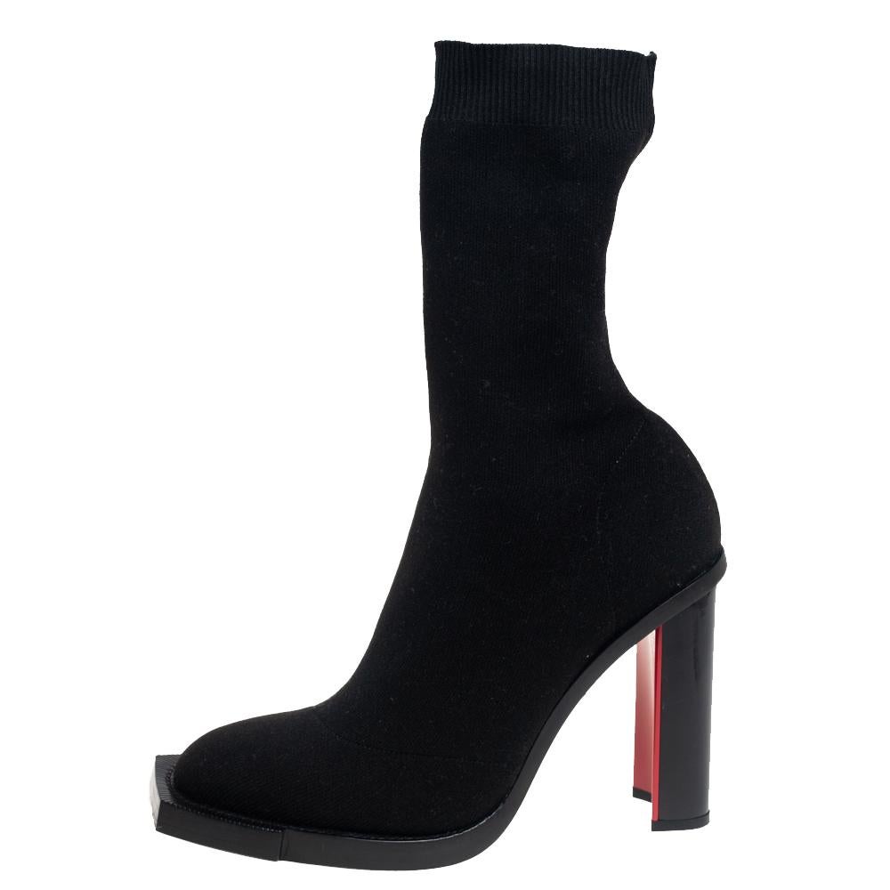 Women's Alexander McQueen Black Knit Stretch Fabric Sock Boots Size 39