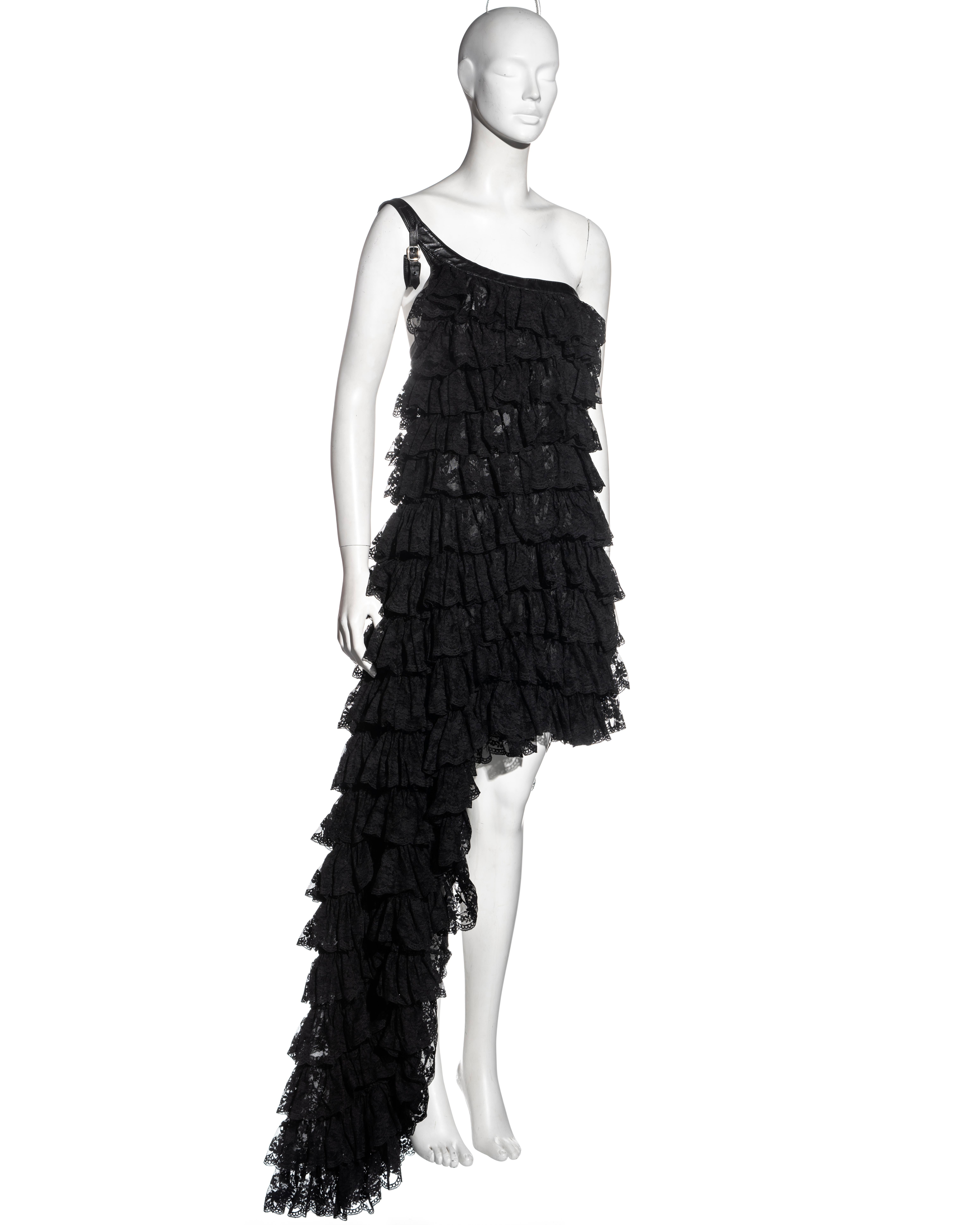 Alexander McQueen black lace and leather evening dress, ss 1999 In Excellent Condition In London, GB