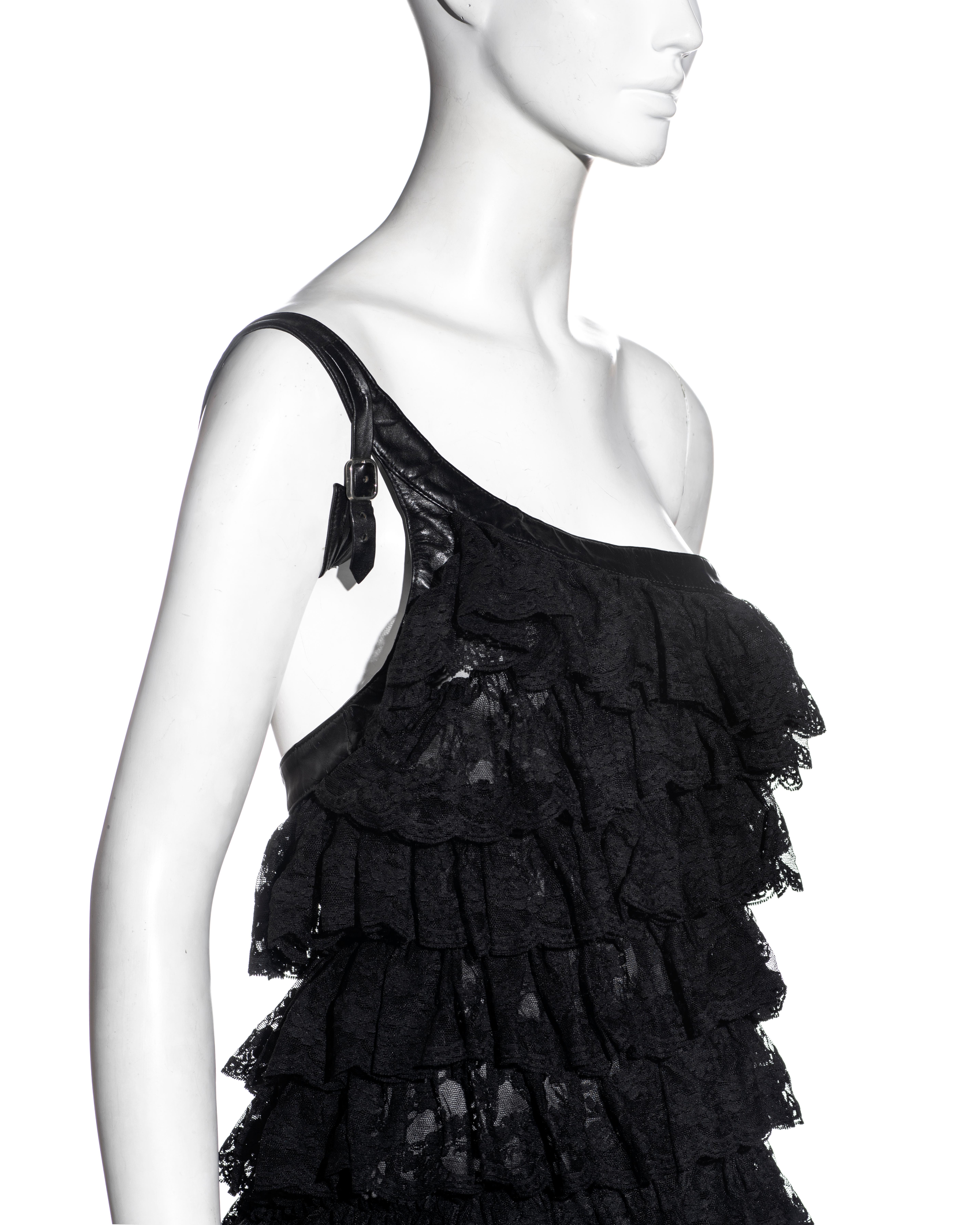 Alexander McQueen black lace and leather evening dress, ss 1999 1