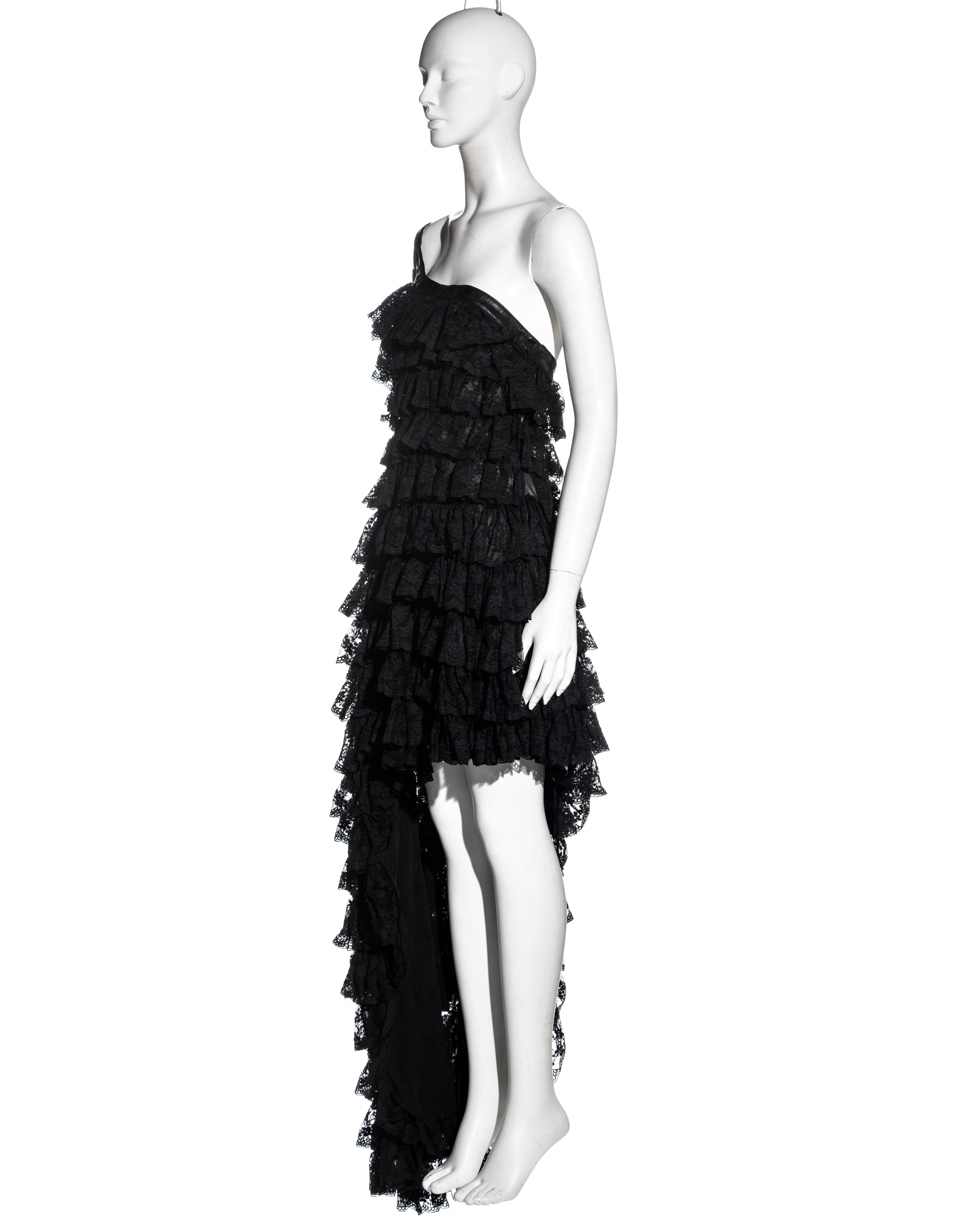 Alexander McQueen black lace and leather evening dress, ss 1999 2