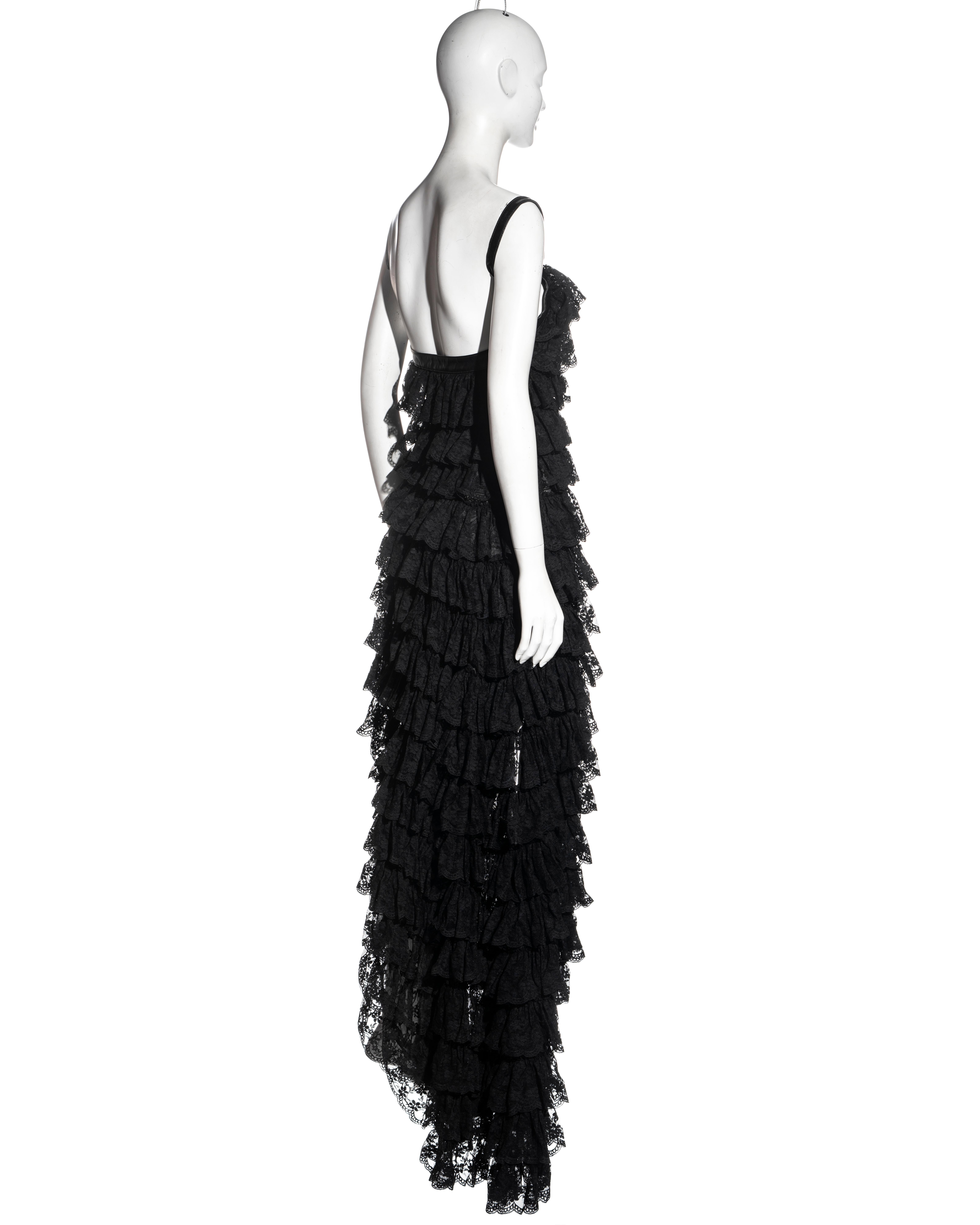 Alexander McQueen black lace and leather evening dress, ss 1999 4