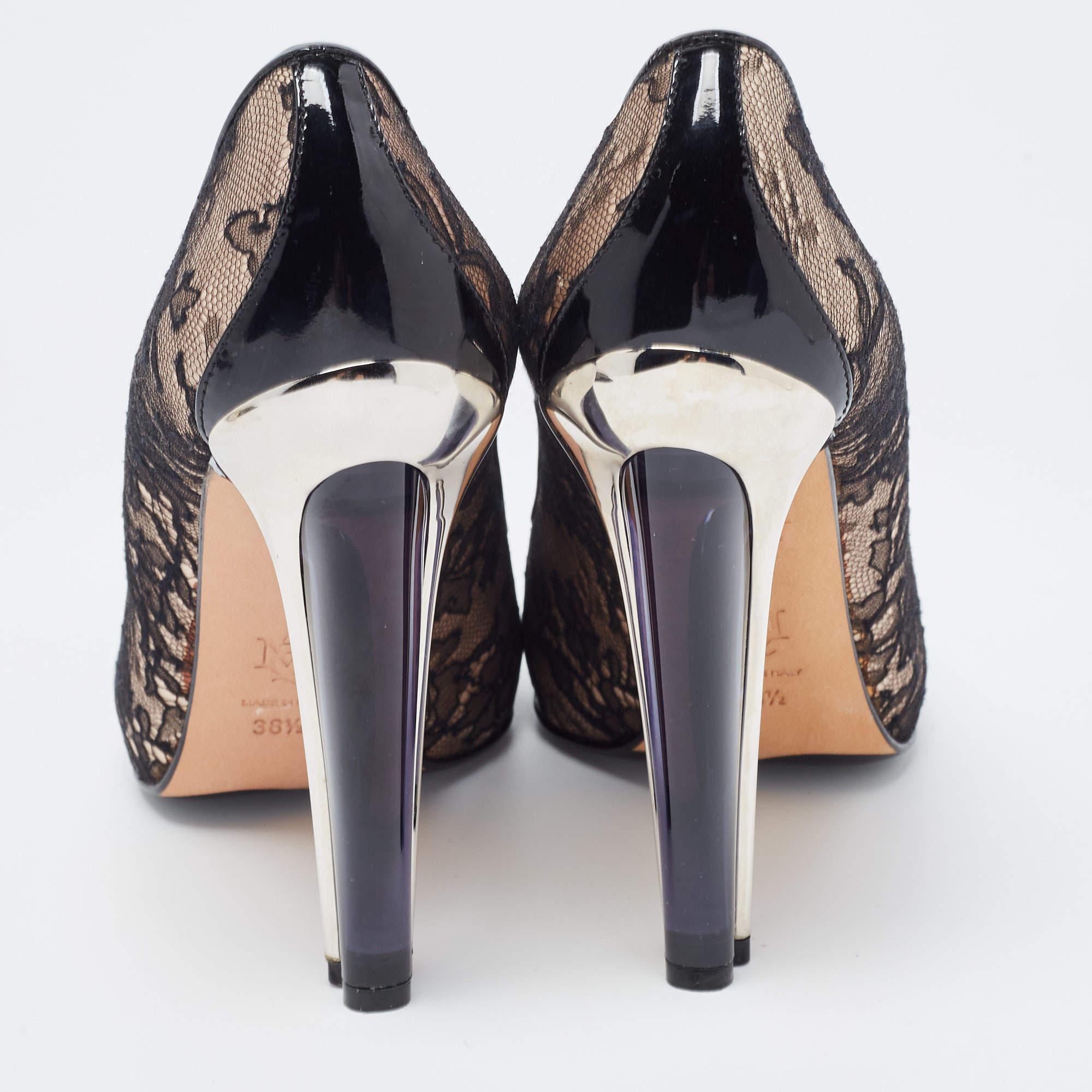 Alexander McQueen Black Lace and Patent Leather Pumps  1