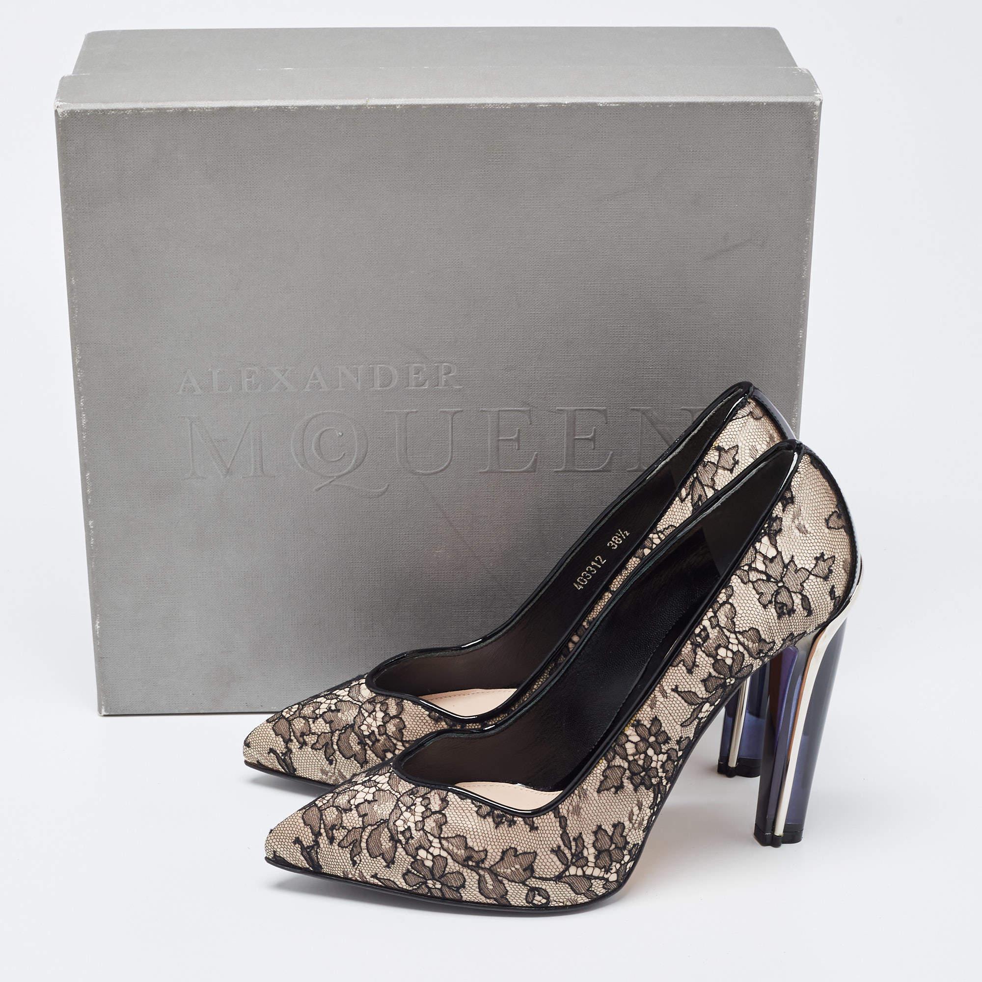 Alexander McQueen Black Lace and Patent Leather Pumps  5