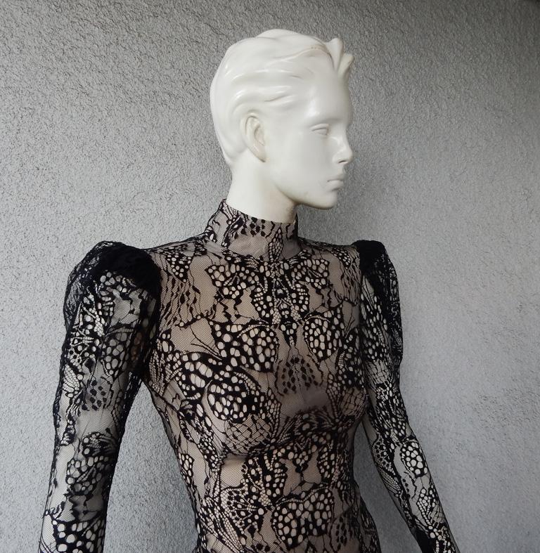Women's Alexander McQueen Black Lace Butterfly Dress Gown For Sale