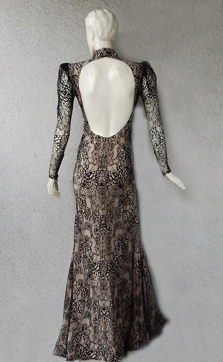 Alexander McQueen Black Lace Butterfly Dress Gown For Sale 3