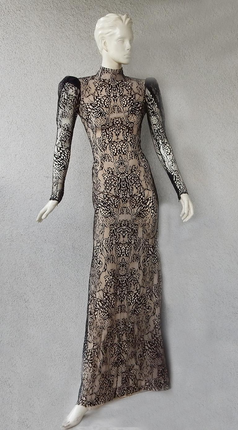 Alexander McQueen Black Lace Butterfly Dress Gown For Sale 5