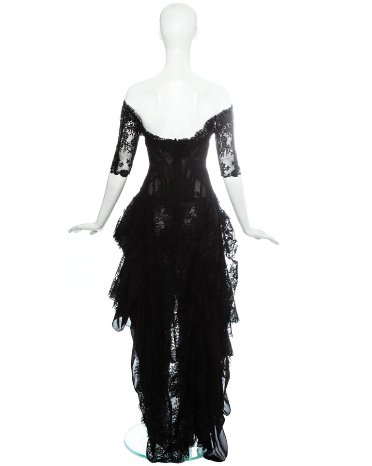 Alexander McQueen black lace corseted trained evening dress, 'Sarabande ...