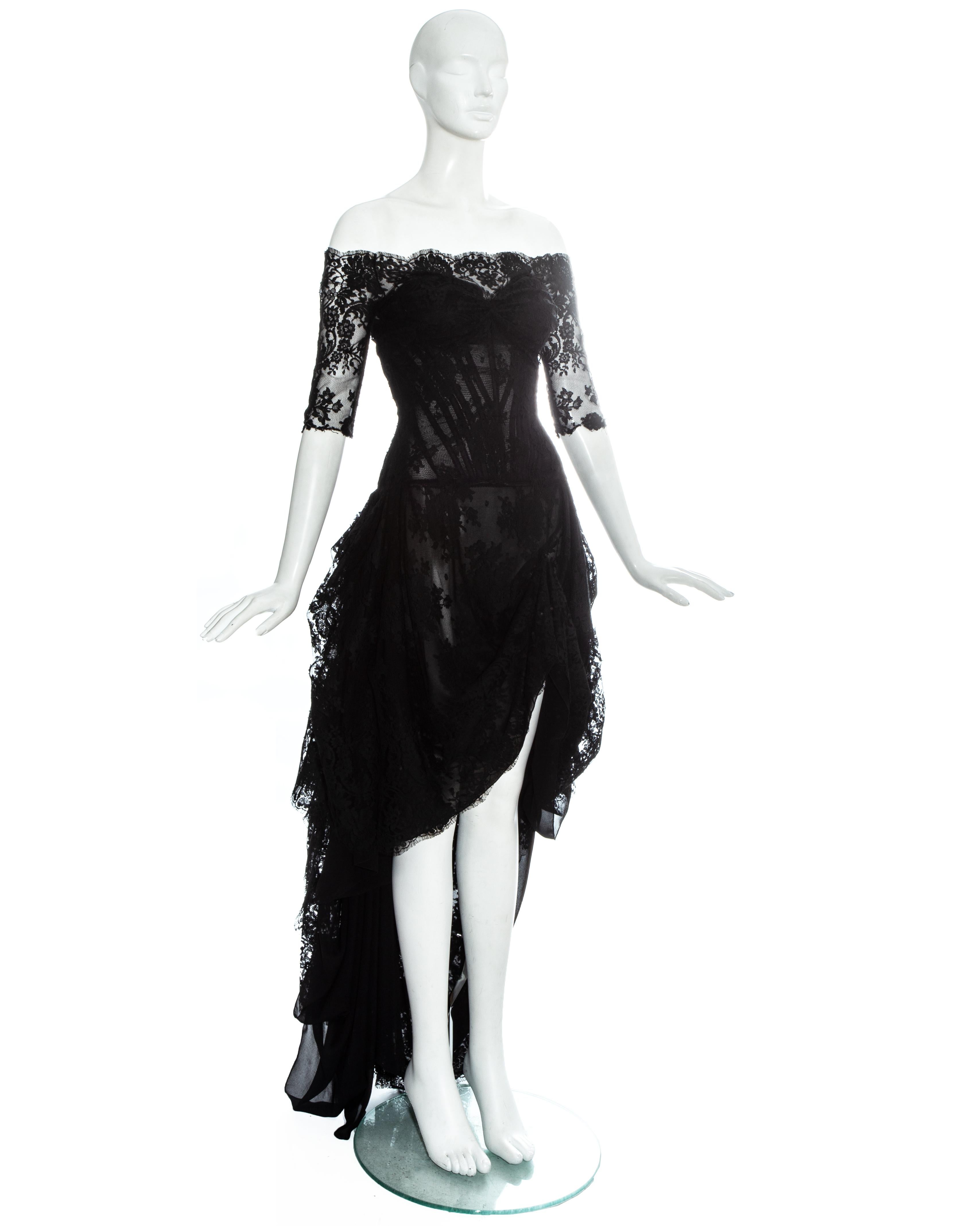 Women's Alexander McQueen black lace corseted trained evening dress, 'Sarabande' ss 2007