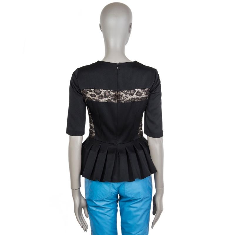 Black Alexander McQueen black LACE DETAIL PLEATE PEPLUM Blouse Shirt 40 S For Sale