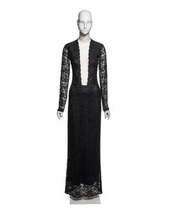 Alexander McQueen Black Lace Evening Dress with Plunging Neckline, FW 1998