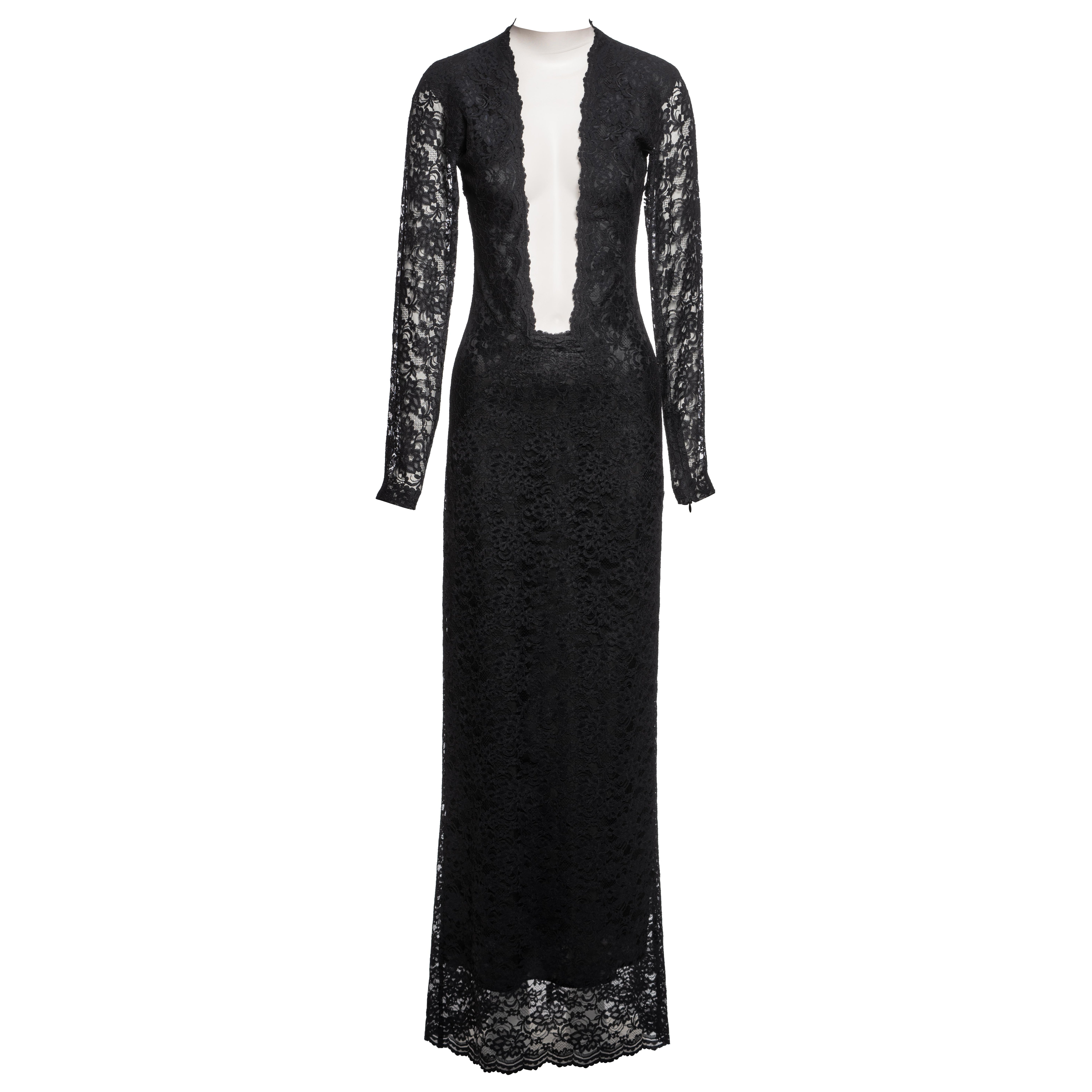 Alexander McQueen Black Lace Evening Dress with Plunging Neckline, FW 1998