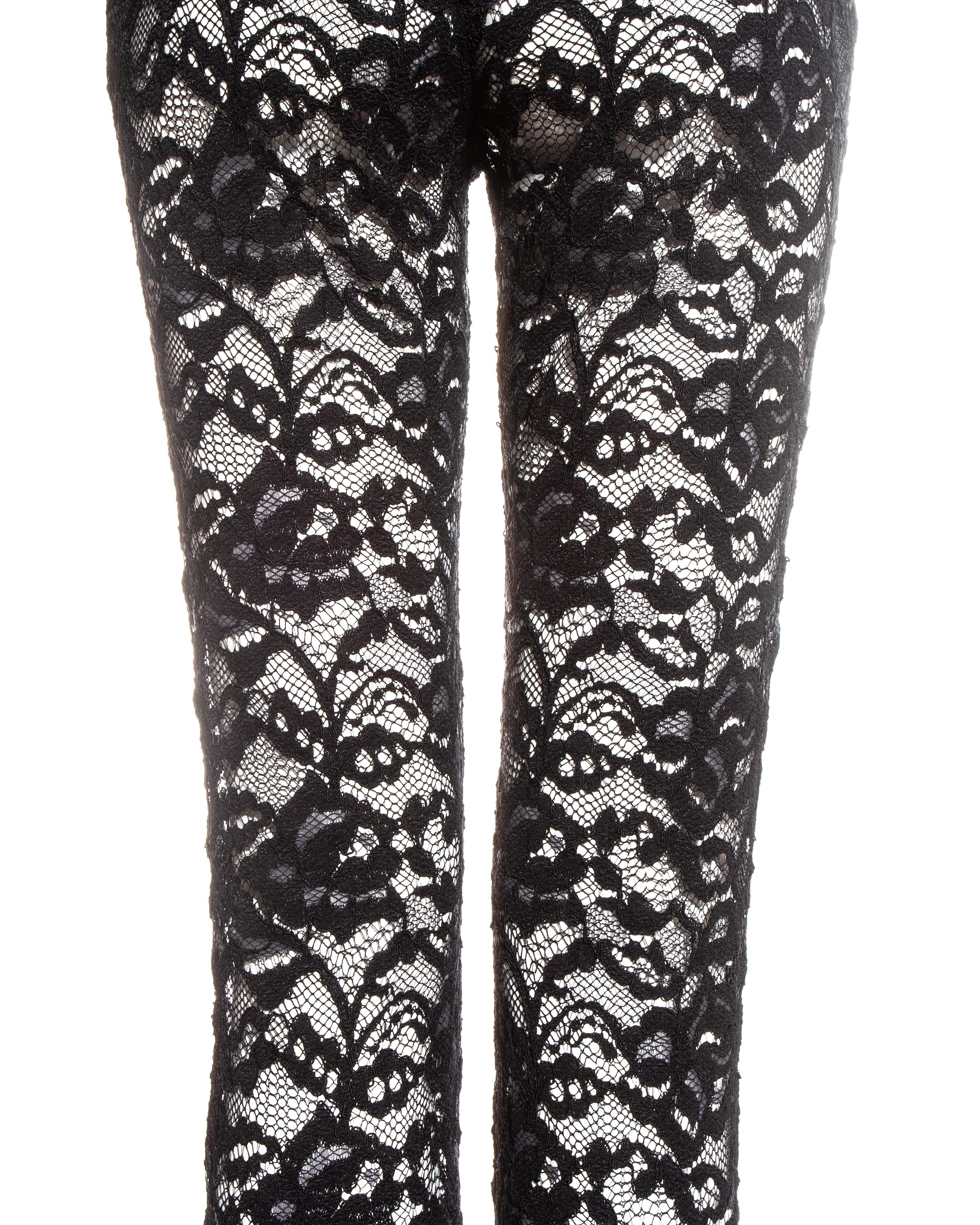 Alexander McQueen black lace ruffled blouse and pants ensemble, ss 1999 In Good Condition In London, GB