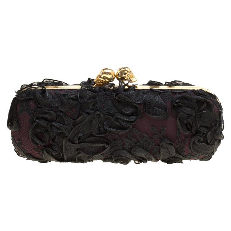 Alexander McQueen Black Lace Skull Crystal Clutch For Sale at 1stDibs