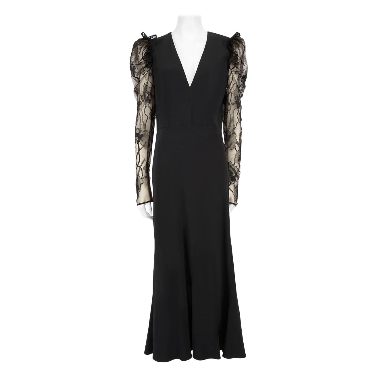 Alexander McQueen Black Lace Sleeves Maxi Dress Size L