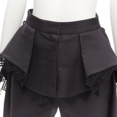 ALEXANDER MCQUEEN black lattice layered peplum high low draped shorts IT38 XS