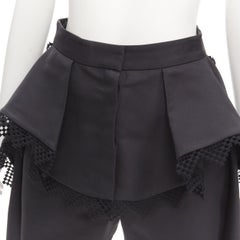 ALEXANDER MCQUEEN black lattice layered peplum high low draped shorts IT38 XS