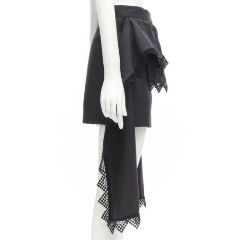 Women's ALEXANDER MCQUEEN black lattice layered peplum high low draped shorts IT38 XS For Sale