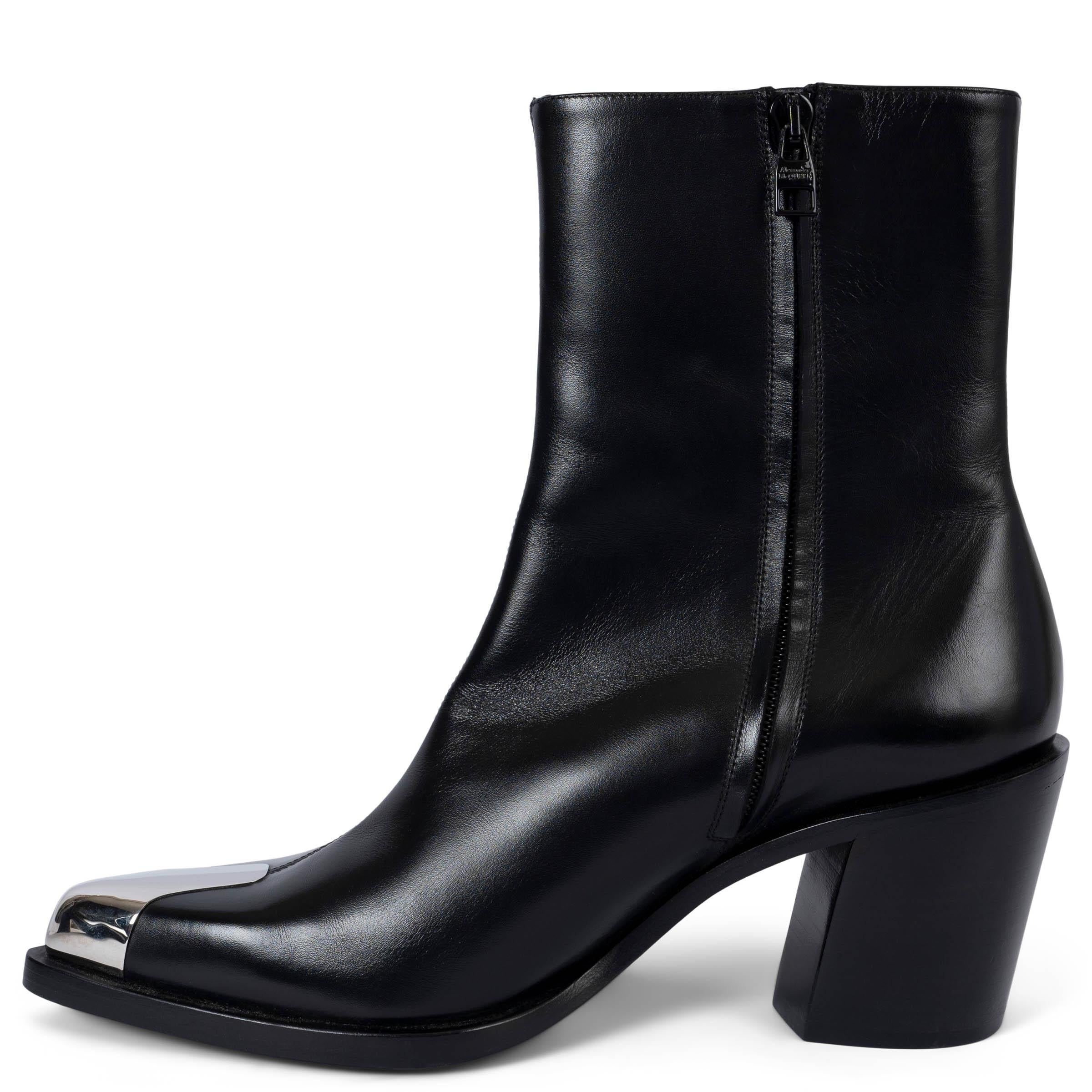 Black ALEXANDER MCQUEEN black leather 2022 BOXCAR Ankle Boots Shoes 40 For Sale