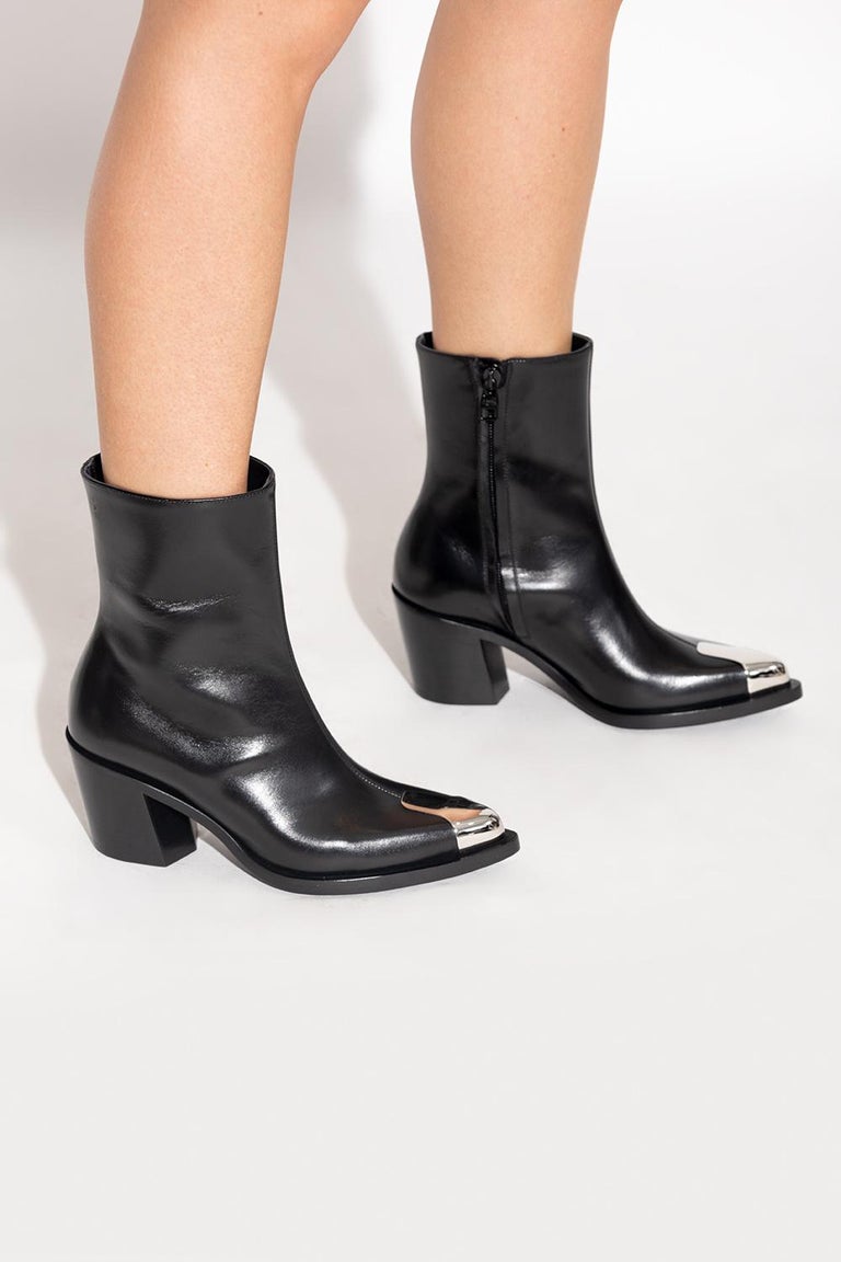 ALEXANDER MCQUEEN black leather 2022 BOXCAR Ankle Boots 