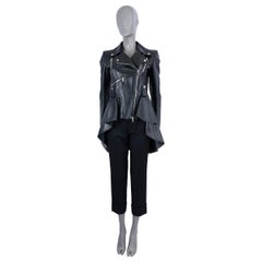 ALEXANDER MCQUEEN black leather 2023 PEPLUM BIKER Jacket 40 S