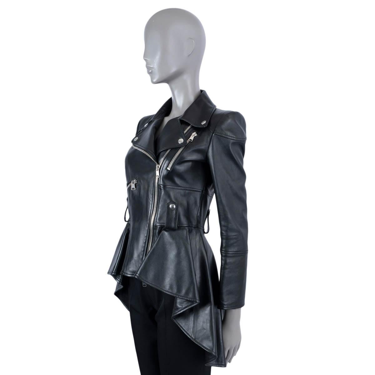Black ALEXANDER MCQUEEN black leather 2023 PEPLUM BIKER Jacket 40 S For Sale