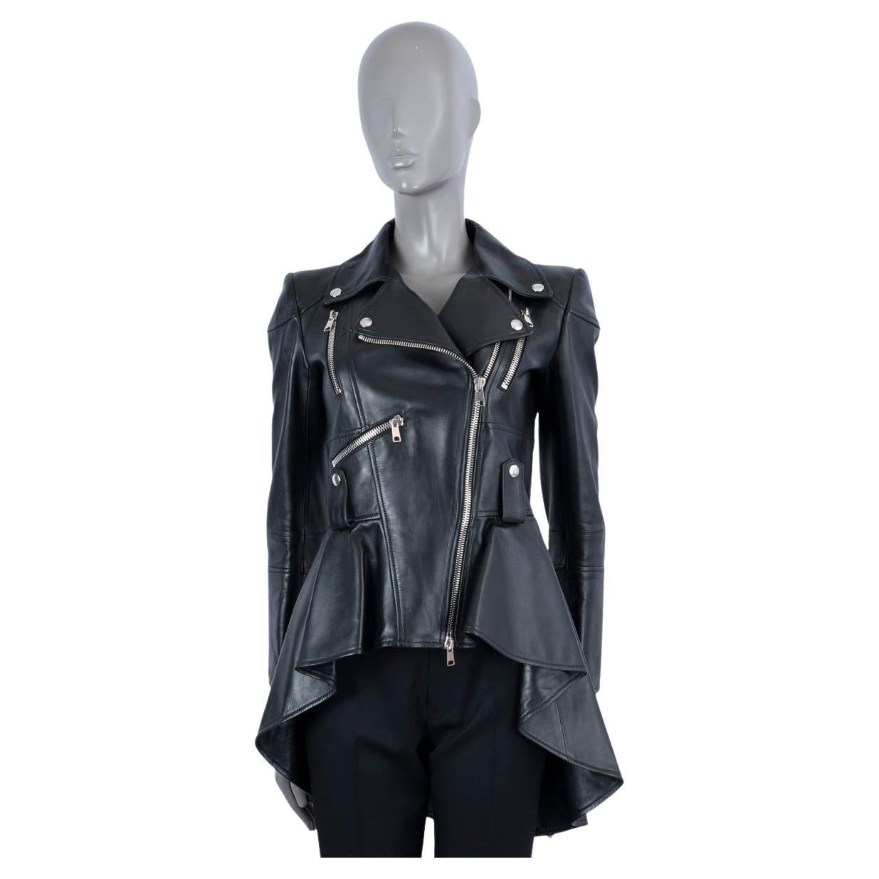 ALEXANDER MCQUEEN black leather 2023 PEPLUM BIKER Jacket 40 S For Sale